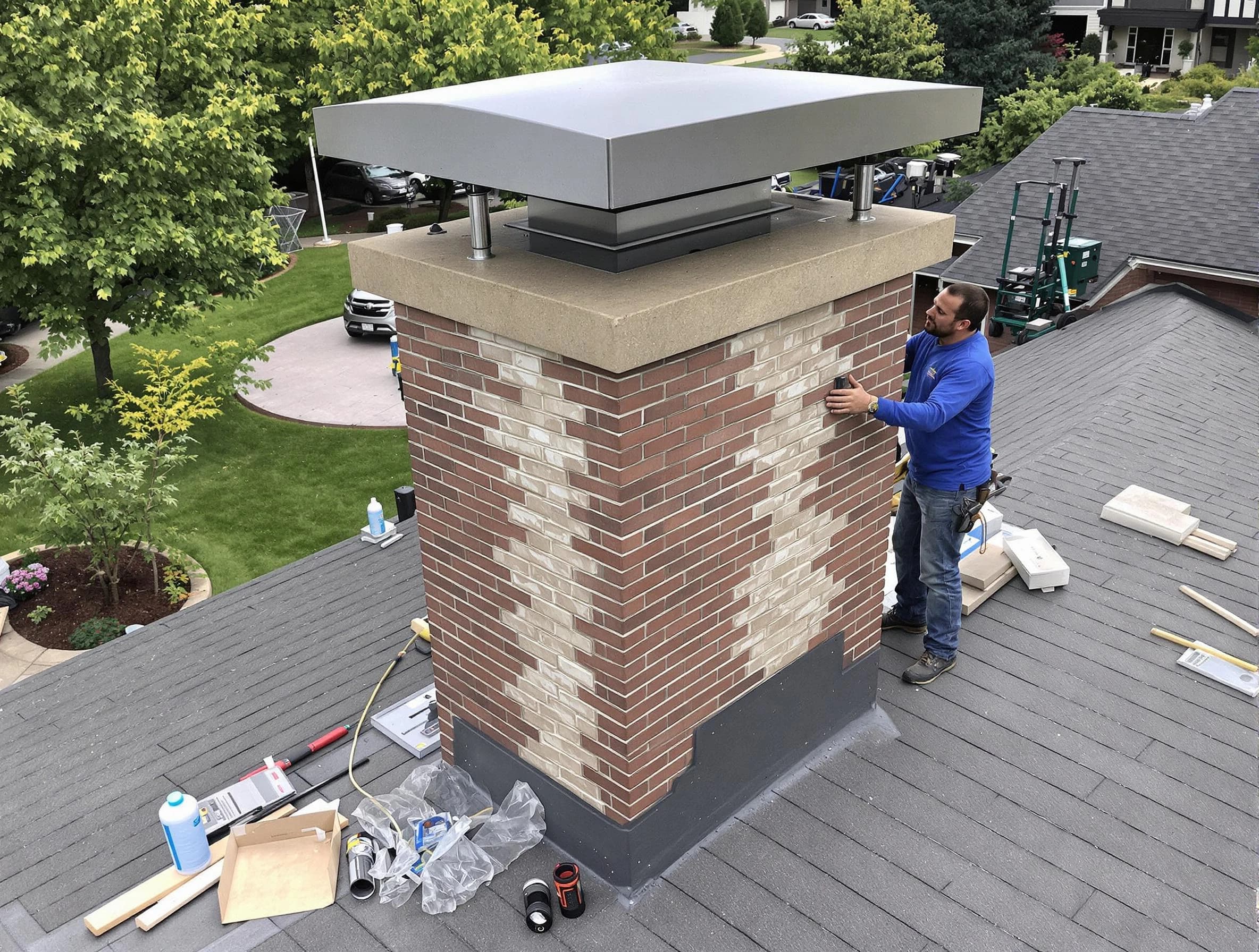 Millersville Chimney Sweep team working on a custom chimney remodel in Millersville, TN