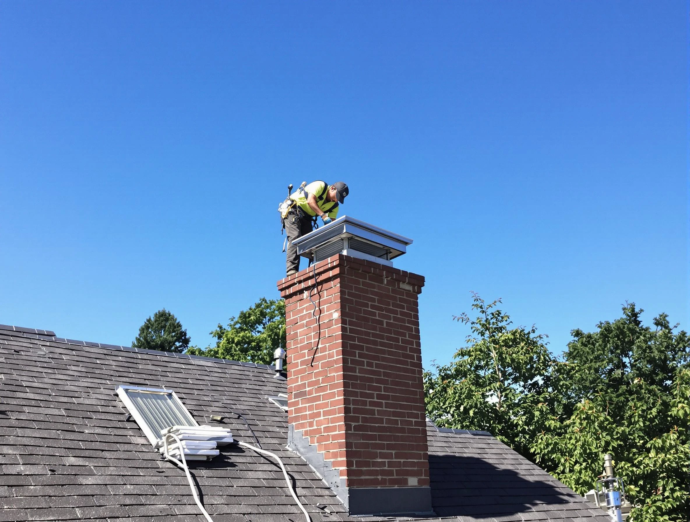 Millersville Chimney Sweep technician measuring a chimney cap in Millersville, TN